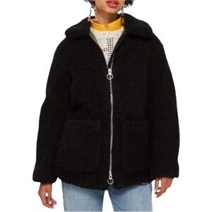 Top Shop Borg Jacket US Size 2 Black Sherpa Winter coat